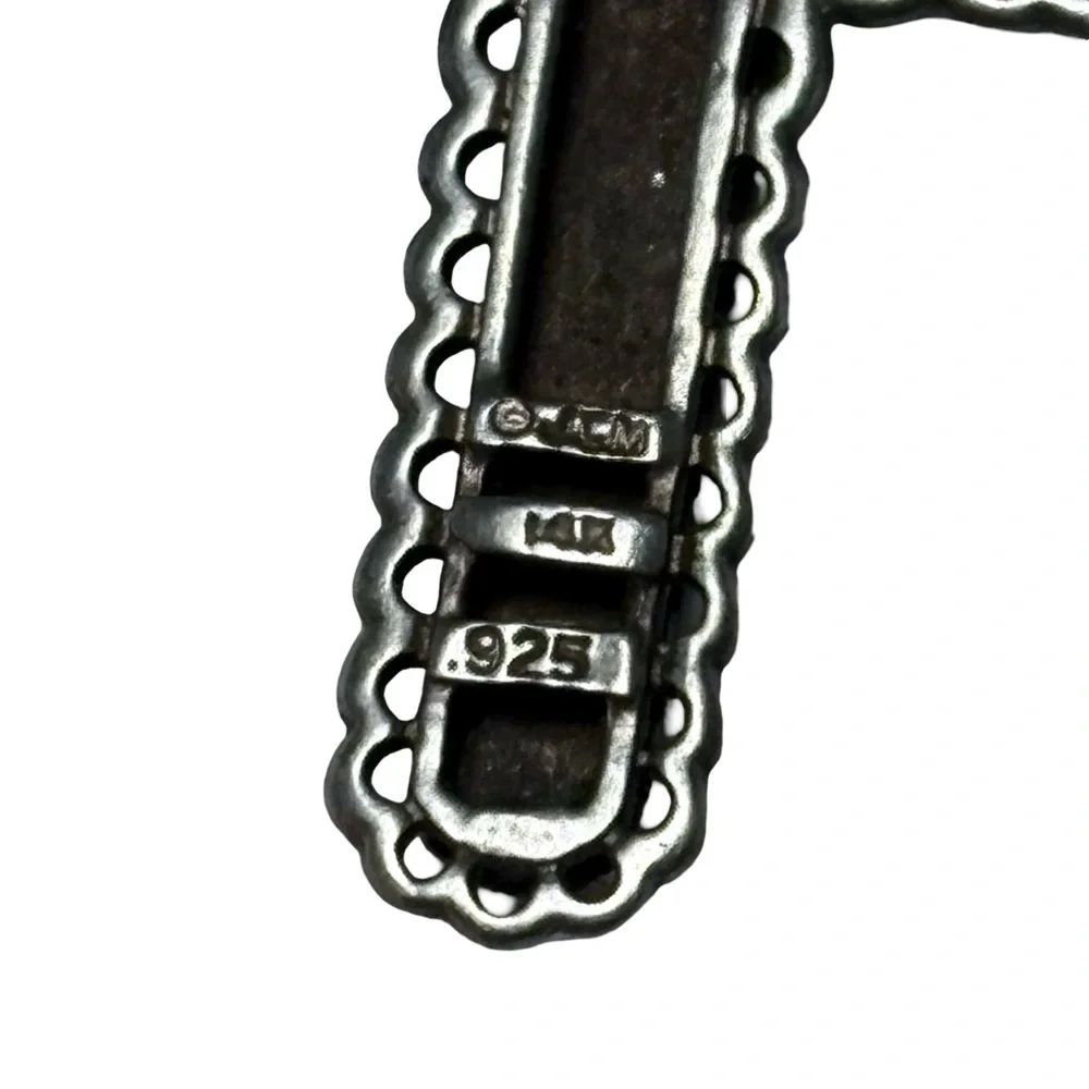 14k Gold & Sterling Silver JCM 3 Dimensional Footsteps Cross Religious Pendant